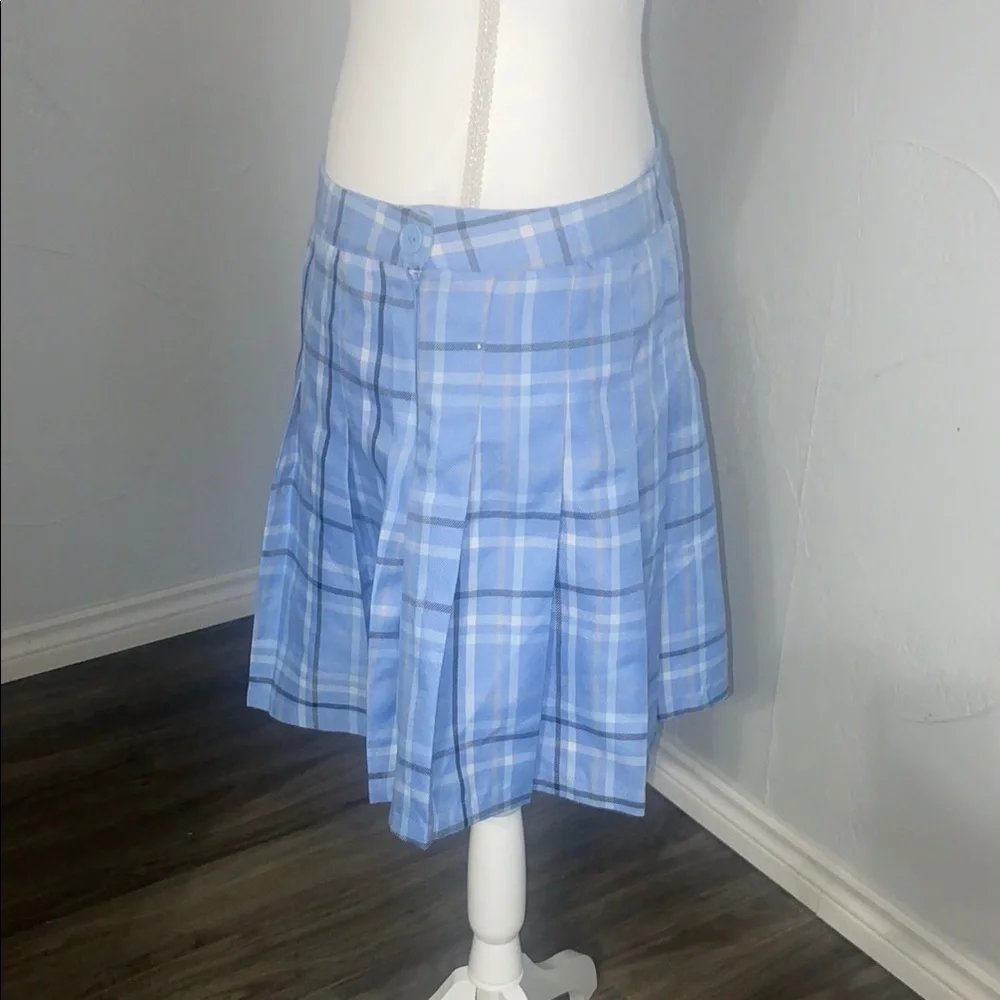 Blue and White Pleated Skater Mini Skirt - Picture 3 of 4